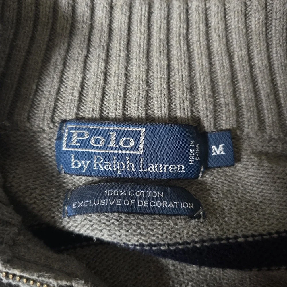Polo Ralph Lauren Quarter Zip Sweater Men's Medium Gray & Blue Striped